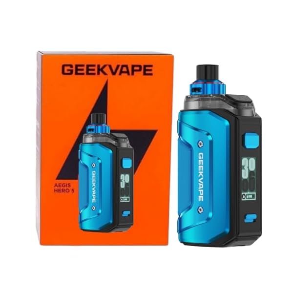 GEEKVAPE Aegis Hero 5 Pod Kit | Sortie 50W avec Batterie 2000 mAh | Écran Vif et Fonction A-Lock | Cartouche HERO de 6,5 ml Compatible avec la Coil B (VERSION BOOST)- No Nicotine (Phantom Blue)