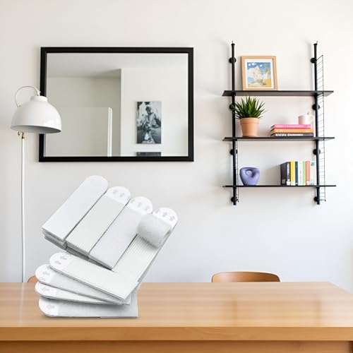 Image of 12pcs White Small Large Picture Hanging Strips, Removable Hook and Loop Tape, Picture Hanger Damage Free,Picture Hanging Hardware, Adhesive Strips e for Frame Hanging(16x46mm)