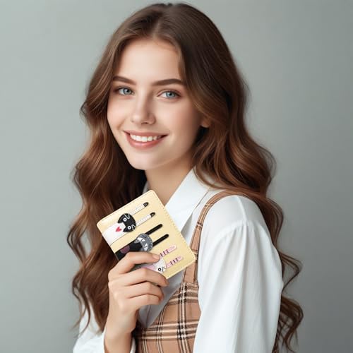 KOTORA Small Cute Wallet for Women Girls Short Bifold Clutch Bag Mini Cat Embroidery Zip Around Card Holder Coin Purse (Beige)3