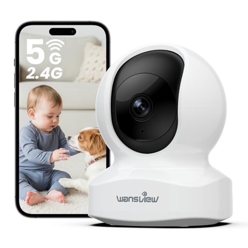 wansview 3K 5MP Cámara Vigilancia WiFi Interior - 2.4G/5G Camaras Vigilancia Domicilio WiFi de Banda Doble 360 °, Detección Humana, Grabación Continua para Bebé/Perro/Casa (Blanco)