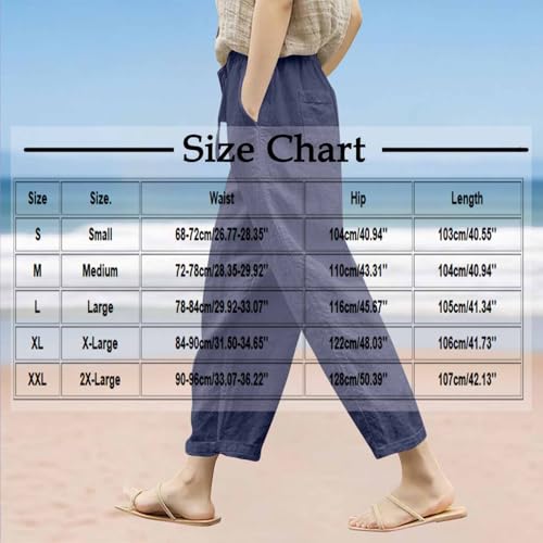 Cotton Linen Trousers Women UK Elasticated Waist Cropped Trousers Ladies Summer Lounge Pants Plain Loose Fit Pants Casual Straight Leg Bottoms with Pockets and Drawstring Running Pant Pink - Image 6