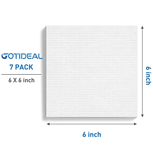 Image of GOTIDEAL Stretched Canvases for Painting, 6x6 inch Inch Set of 7, Primed White - 100% Cotton Blank Art Square Canvas Boards for Painting for Acrylic Pouring, Oil Paint Dry & Wet Art Media