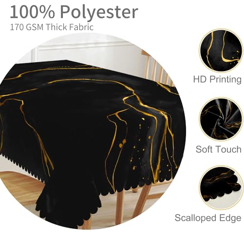 TTQYFNM 54x70inches Black Gold Marble Rectangle Tablecloth Luxury Marble Texture Gold Line Polyester Table Cover Waterproof Stain Resistant Table Cloth for Dinner Home Balcony Cafe Indoor Outdoor Use by TTQYFNM - Used condition - Image 3