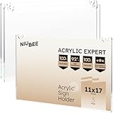 NIUBEE Acrylic Sign Holder 11x17 Horizontal,Clear Poster Picture Frames for Paper, Bonus with 3M Tape and Mounting Screws(3 Pack)