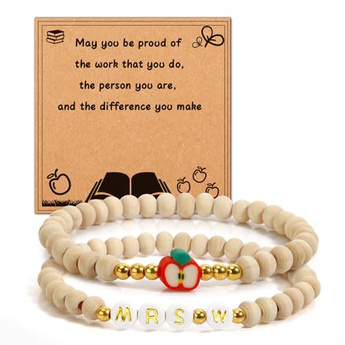 DUIOQ 1st Day of School Teacher Gift,First Year Teacher Gifts,Math Teachers Gifts,Teachers Thank You Bracelet,MRS W