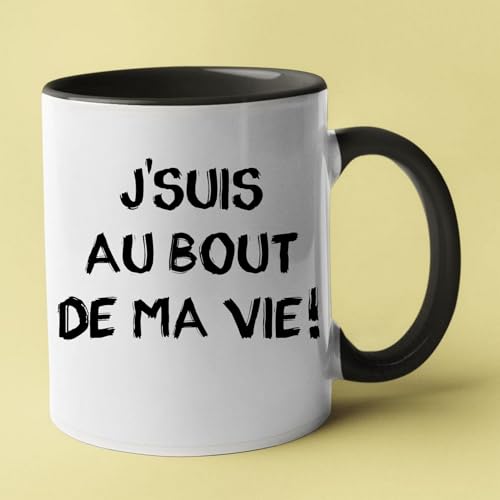 Taza de cerámica con mensaje francés 'Je suis au Bout de mi Vida', taza blanca y negra, 330 ml