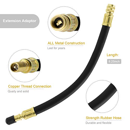 Tire Valve Extension, 8.25 Inch Flexible Valve Stem Extenders with 90 Degree Brass Schrader Tire Valve Extension Adaptor Compatible for Cars Truck Motorcycle Bike Scooter by ZHSMS