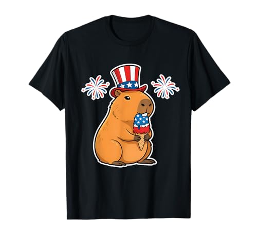 4th of July USA Capybara Ice Cream Cone Funny Patriotic T-Shirt