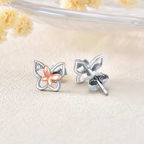Sisgem Sterling Silver Butterfly Stud Earrings With 1.5Mm Diamond For Women Girls,S925 Two Tone Butterfly Earrings Natural Diamond Jewelry Gifts For Birthday Christmas (Sterling Silver-White Diamond) #TOP5