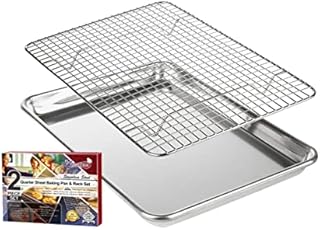 Quarter Baking Sheet & Cooling Rack - Small 1/4 Aluminum Baking Pan w/Stainless Steel Wire Rack Set - Cookie Sheets for Baking - Baking Sheets for Oven Sheet Pan Tray & Baking Rack - 24.4 x 33.02 CM