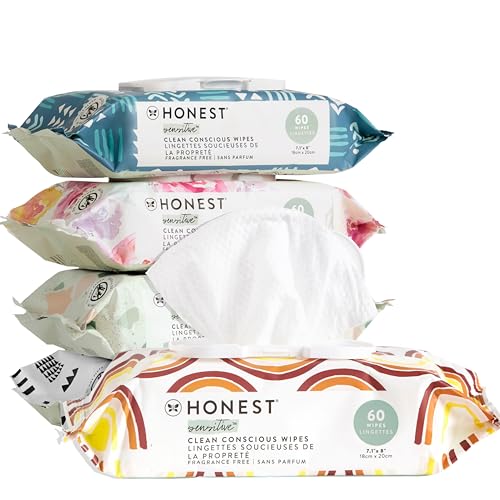 Image of The Honest Company Clean Conscious Wipes | 99% Water, Compostable, Plant-Based, Baby Wipes | Hypoallergenic, EWG Verified | Multi-print, 300 Count