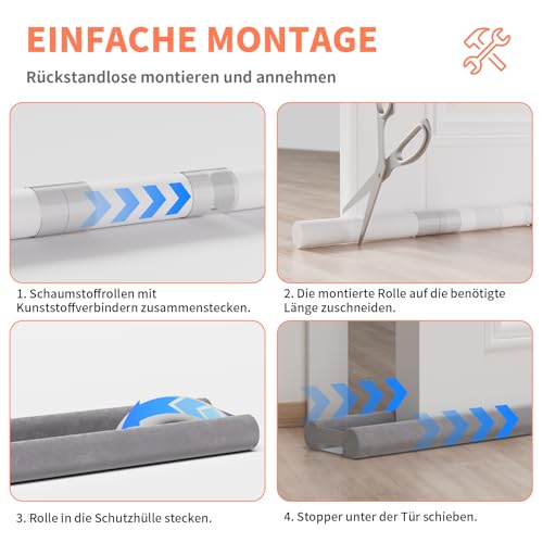 BKSAI Zugluftstopper für Türen Rückstandlos Türdichtung Haustür 60-110CM Windstopper Kälteschutz Schallschutz Unten Türbodendichtung Luftzugstopper gegen Zugluft, Schall & Insekten Waschbar