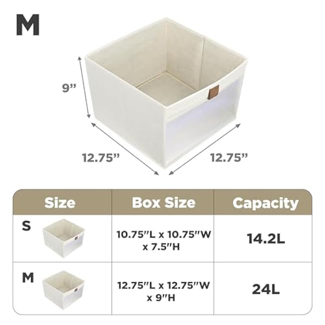 Linen Closet Organizers and Storage, Closet Storage Bins Basket Organizer, Foldable Organization Baskets with Mesh Window for Clothes Towels and Toys, 12.75 x 12.75 x 9, Beige, 4 pack