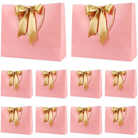 Shintop 10pcs Pink Gift Bags with Gold Ribbon Cover