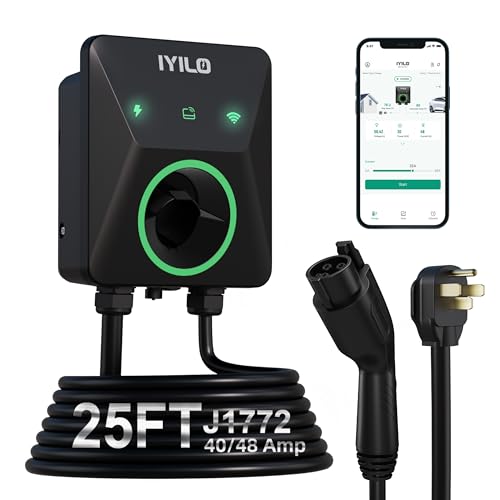IYILO Level 2 EV Charger, 40-48Amp/11.5KW, J1772 Wall Electric Car Charger with Dual Temp Sensors(Exclusive), Wi-Fi(2.4 GHz), RFID, Smart App-Scheduled Charging, NEMA 14-50P, 240V, ETL & Energy Star