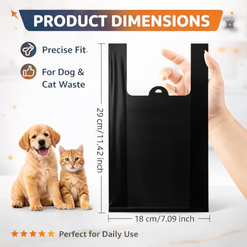 Image of 300 Count Black Small T-Shirt Poop Bags with Handles | Perfect for Dogs&Cats Waste Bags,Mini Car Trash Bags