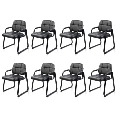 Image of CLATINA Classic Reception Chair with Padded Armrests and Sled Base, Ergonomic Guest Chair for Office Conference Waiting Meeting Room, Black (8 Pack)