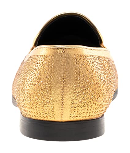 Jump New York Men's Lavish Slip-On Loafer | All-Over Pyramid & Rhinestone Jewel Ornaments | Formal Smoking Slipper|Gold Size 10 #TOP2