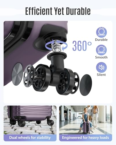 Image of LIGHT FLIGHT Expandable Carry On Luggage 22x14x9 Airline Approved with Double Spinner Wheels, 20 Inch Lightweight Hard Shell Rolling Suitcases with TSA Lock, Purple