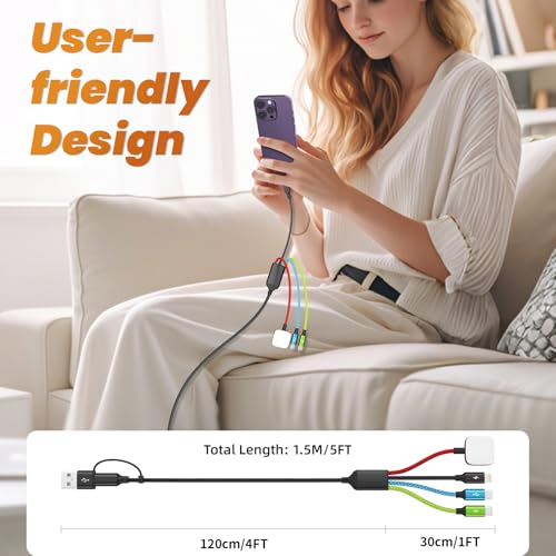 Image of Dual USB C Multi Charging Cable with iWatch Charger, 2 Pack 5FT Travel