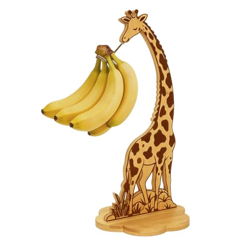 Chwsssgy Giraffe Bamboo Banana Holder – Wooden Banana Stand and Hanger for Countertop Fruit Storage, Durable Bamboo Banana Hook for Even Ripening and Easy Access