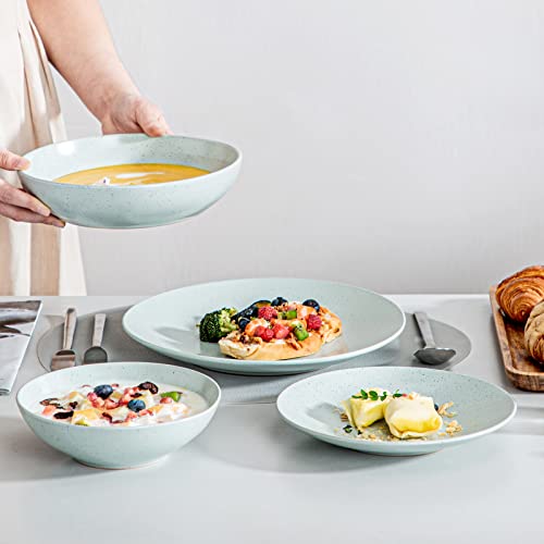 Vancasso Sabine 16-Piece Dinnerware Set, Stoneware Plates And Bowls Sets, Semi-Matte Tableware Service For 4, Dinner Plates, Dessert Plates, Pasta Bowls And Cereal Bowls, Heat Resistant, Light Grey #TOP4