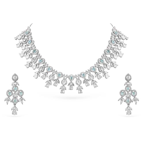 Image of Rubans Necklace Set American Diamond Zirconia Studded Traditional Jewellery Gift for Women & Girls