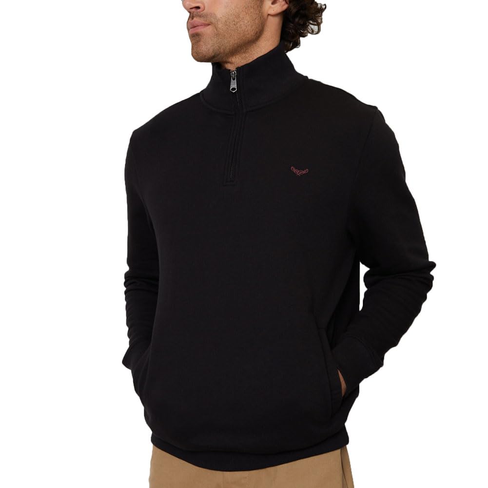 Threadbare 'Patrick' Men's Quarter Zip Funnel Neck Jumper Top Knitted Sweatshirt, Black, XL