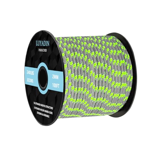 LUYADIN Paracord 240lb - Diameter 2mm Micro Utility Cord -3 Strand Parachute Spool Cord - 100ft 200ft,Paracord for Camping,Hiking,Fishing,Outdoor and DIY
