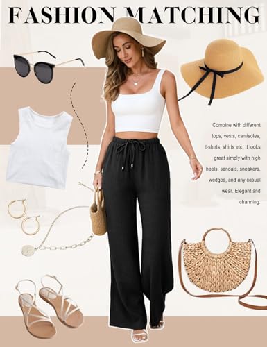 Image of Linen Pants for Women Flowy Palazzo Pants Boho High Waist Wide Leg Trousers Summer Beach Vacation Outfits 2026
