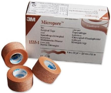 Medical Tape, 3M Micropore Skin Friendly Paper 1 Inch X 10 Yard Tan NonSterile Medical Tape (12 Roll/Box)