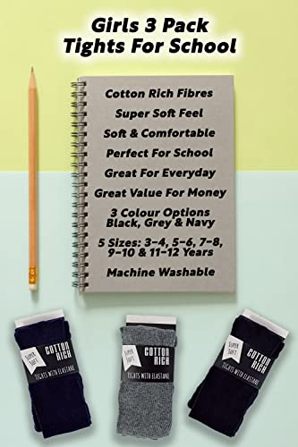 Girls Cotton Rich Opqaue Tights | 3 Pair Multipack | Plain School Tights4