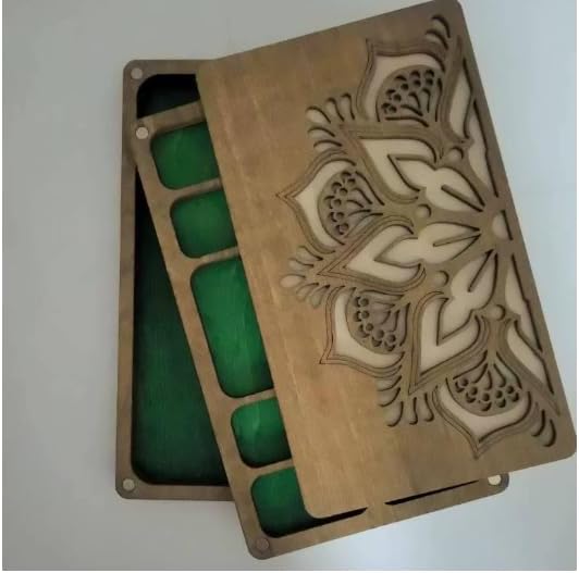 Wooden Bead Storage Organizer, 7x4x1 in Bead Sorting Tray with Lid, Multi-Size Compartments
