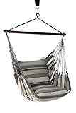 Handcrafted Hammock Chair - Cotton Grey and White Design with woodbar and Cushion Covers (Indoor/Outdoor) by Reconsito