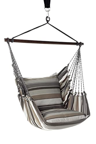 Handcrafted Hammock Chair - Cotton Grey and White Design with woodbar and Cushion Covers (Indoor/Outdoor) by Reconsito