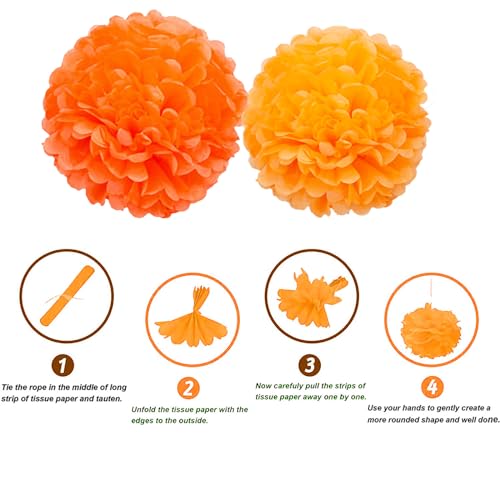 Image of We Moment Orange Paper Pom Poms Decorations for Wedding Birthday Thanksgiving Orange Party Decoration Ceiling Wall Hanging Tissue Flowers Decorations 12pcs 2 Colors of 12 Inch 10 Inch