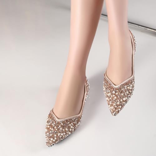 Women's Crystal Ballet Flats Sparkly Pointed Toe Comfort Wedding Casual Dressy Shoes4