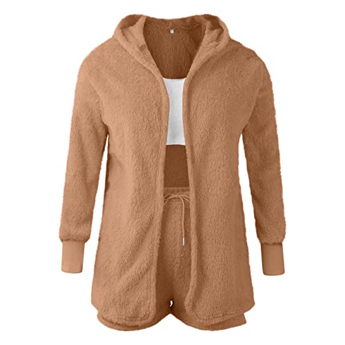 Jackets For Womenwomens Clothing Fall 2022 Womens Vests Outerwear Lightweight Women's Solid Color Loose Casual Fashion Plush Undershirt Shorts Jacket Three Pieces Suit Cotton Plaid (Khaki) #TOP2