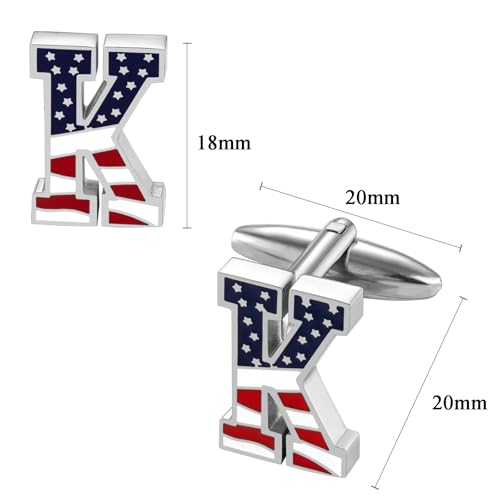 AMITER Initial Cufflinks for Men, American Flag Pattern Cuff Links Men's Shirt Studs Suit Accessories Gift by AMITER - Image 4