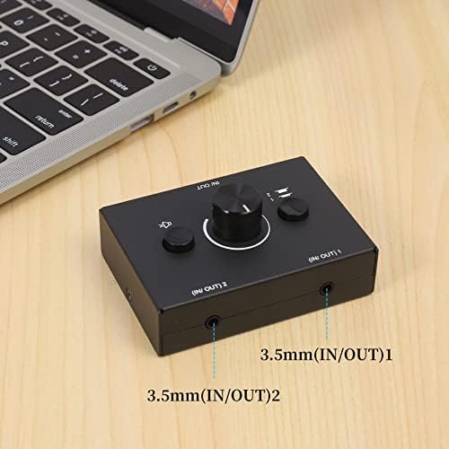 FEETER 3.5mm Audio Switcher, 2 Input 1 Output/1 Input 2 Output Audio Splitter Switcher, Audio Switcher Box, One-Key Mute Button