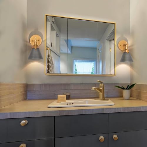 Image of KSANA Wall Sconces Set of Two, Brushed Antique Gold and Silver Sconces Wall Lighting 2 Pack, Modern Indoor Wall Sconce Light for Bathroom, Kitchen, Living Room, Hallway, Powder Room