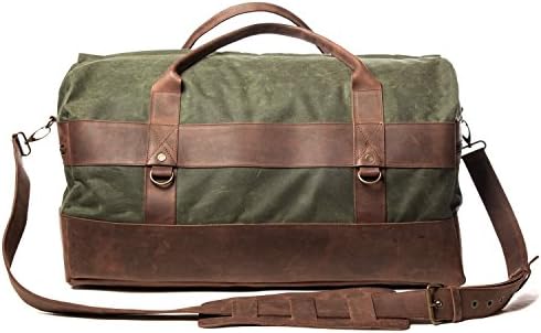 Vintage Handmade Carry On Luggage - Made From Waxed Canvas & Leather Shoulder Strap - High Quality Retro Holdall Travel Weekender Bag With Waterproof Lining - For Men And Women Cabin Bag And Gym Bag