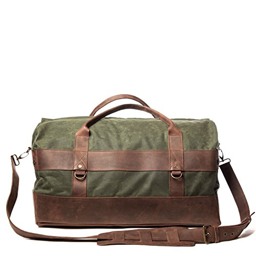 Vintage Handmade Carry On Luggage - Made From Waxed Canvas & Leather Shoulder Strap - High Quality Retro Holdall Travel Weekender Bag With Waterproof Lining - For Men And Women Cabin Bag And Gym Bag #TOP1