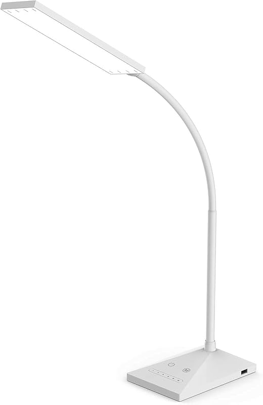 LED Desk Lamp, 12W Dimmable Table Lamp Eye-Caring Reading Light with USB Charging Port Touch Control 5 Color Modes 7-Level Brightness Adjustable for Office Home Bedroom (White)
