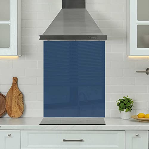 Premium 60 cm x 75 cm Blue Glass 6mm Kitchen Splashback Heat Resistant Toughened Polished Edges - Back Splash Back Coloured Hob Painted Tempered Splashback