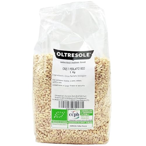 Oltresole, Orge perlé italien biologique 1 kg, Grain biologique riche en fibres, bon pour les soupes, les salades et les potages, produit par l'agriculture italienne, Paquet familial idéal