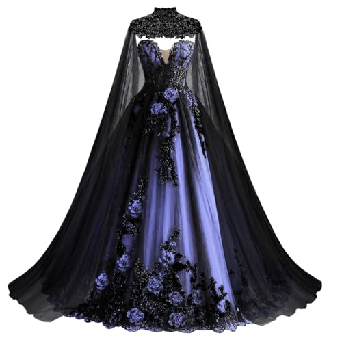Mauuwy Victorian Lavender Deep Wedding Dress with Cape 22 Plus Size