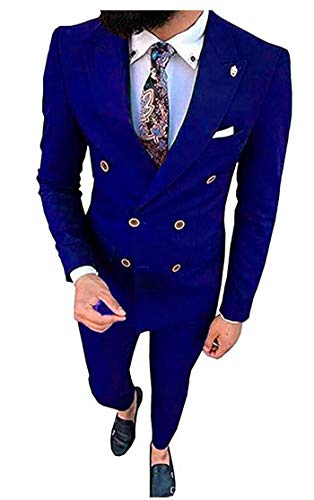 Costume à double boutonnage homme bleu marine coupe régulière pantalon mariage smoking 27