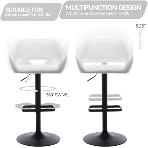 Image of PU Leather Adjustable Swivel Counter Height Bar Stool, White, Black Base