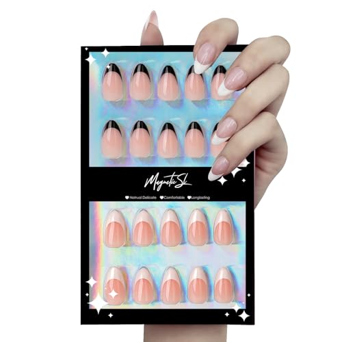 64PCS Press On Nails Black & White French Tip- Short